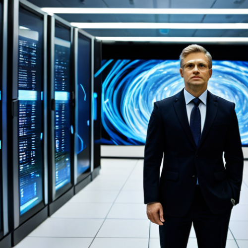 Home 7 A professional individual in a modest business suit, standing calmly amidst a dynamic, swirling visualization of information streams and digital screens in a modern, well-lit data center. The atmosphere conveys the transition from information overload to clear discernment, with a subtle glow of understanding on the subject's face. The setting is clean and futuristic, emphasizing clarity through complexity. fully clothed, appropriate attire, safe for work, perfect anatomy, correct proportions, natural pose, well-formed hands, proper finger count, natural body proportions, professional photography, high quality, appropriate content, professional.