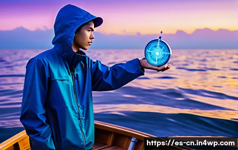 정보원 품질 보증을 위한 체크포인트 - **Prompt:** A young adult, dressed in practical, modern outdoor clothing like a rain jacket and stur...