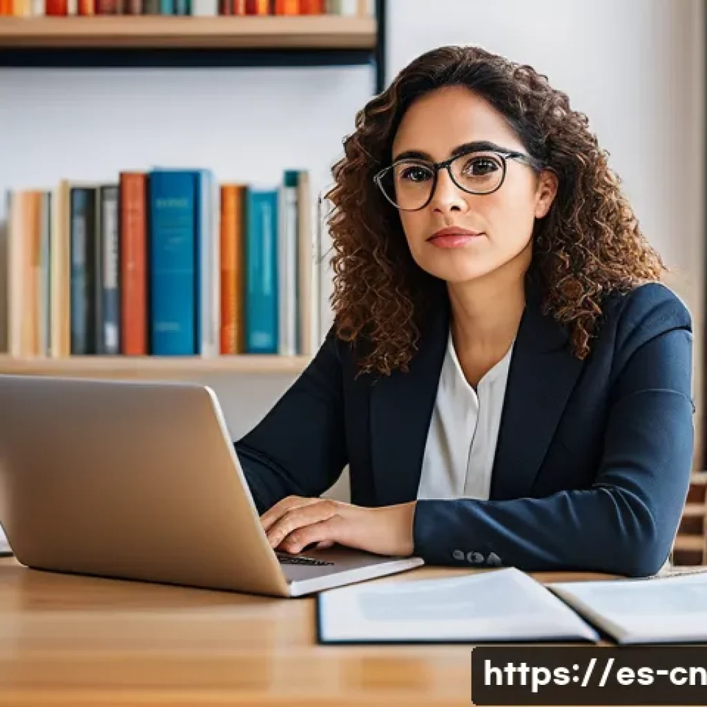 상황별 고품질 정보원 식별 전략 - A professional Hispanic woman in her early 30s, sitting at a modern desk with a laptop open to a res...