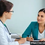 전문가 의견 활용 시 주의사항 - A professional consultation scene showing a confident, middle-aged female doctor with a stethoscope ...