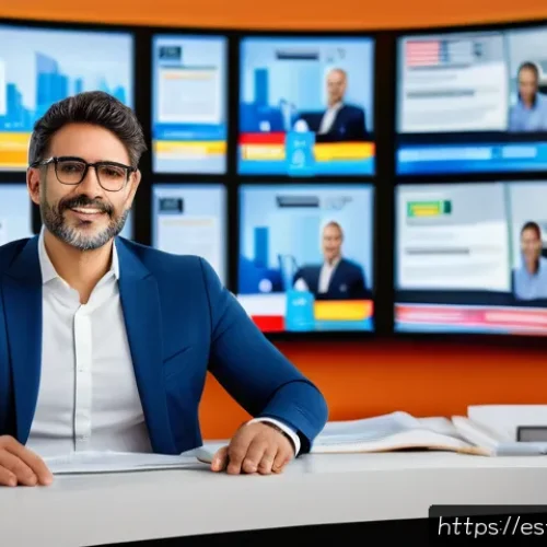 정보원의 신뢰성을 높이기 위한 전략 - A professional Spanish journalist with a calm and confident expression, seated at a modern news desk...