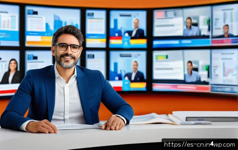 정보원의 신뢰성을 높이기 위한 전략 - A professional Spanish journalist with a calm and confident expression, seated at a modern news desk...